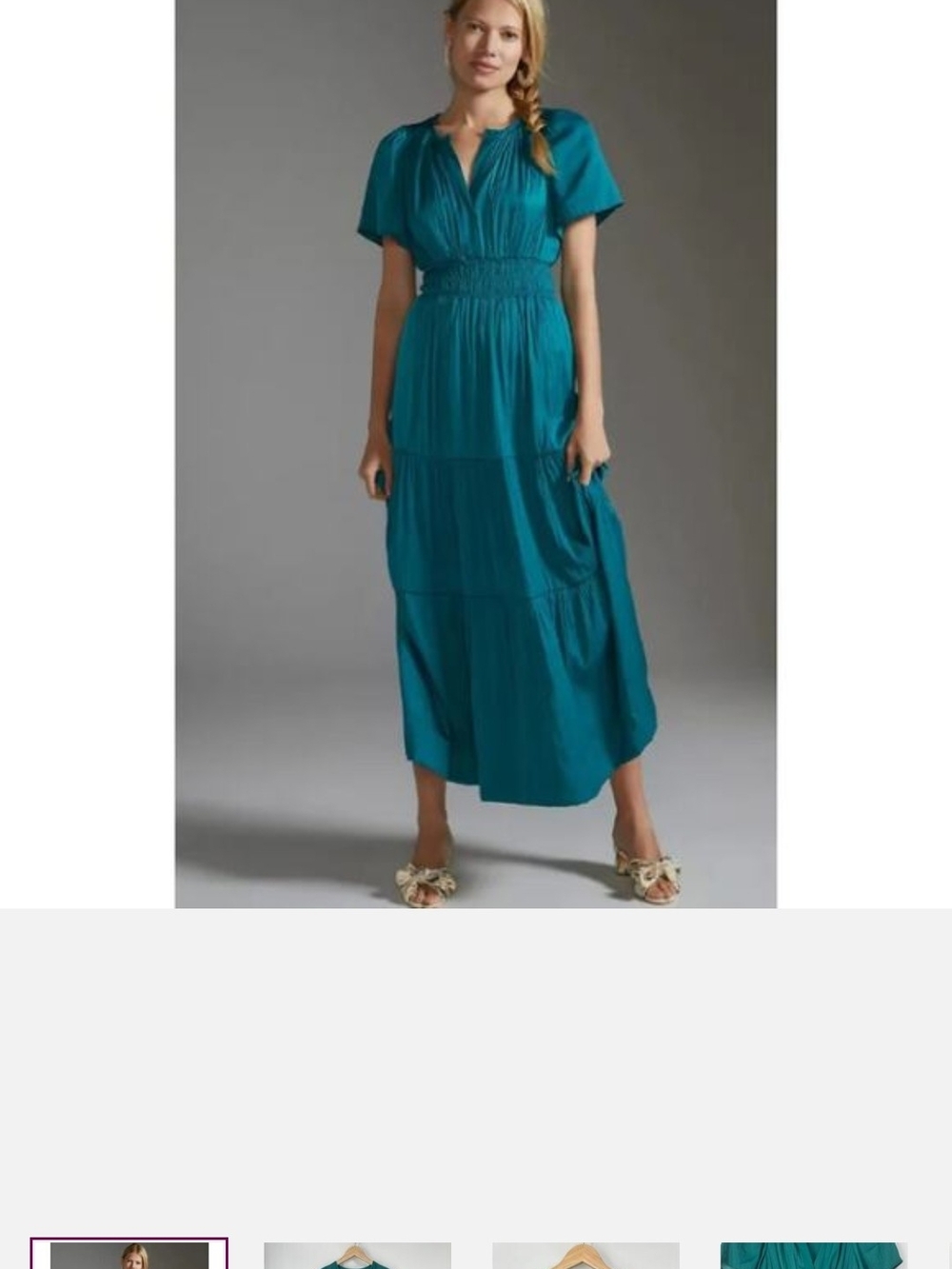 Anthropologie Somerset Green Short-Sleeve Tiered Maxi Dress XL Satin